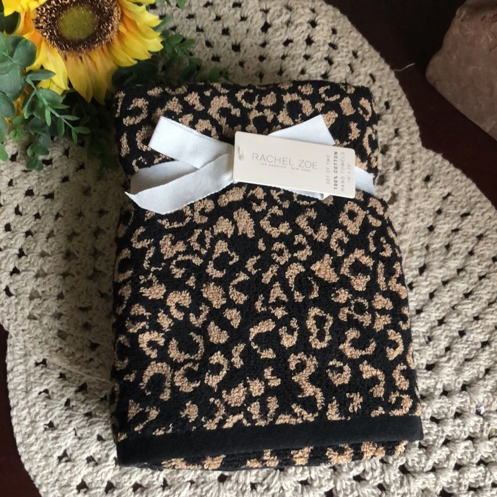 Rachel Zoe Black and Tan Leopard Hand Towels